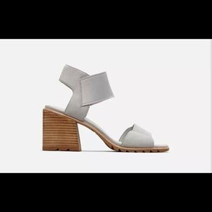 SOREL NADIA DOVE GREY LEATHER HEELED SANDALS